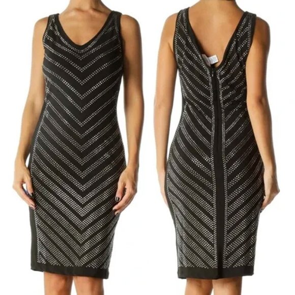 Carmen Marc Valvo Black Sparkly Rhinestone Stud Bodycon Dress S $118 Stretchy - Picture 13 of 13